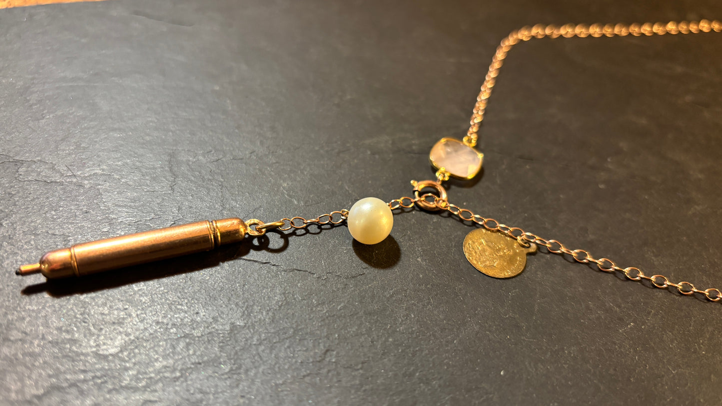 Collier lasso et crayon de bal plaqué or rose - blissparis