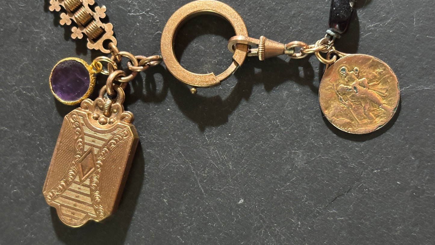 Collier chaîne de montre , chapelet ancien et médaillons