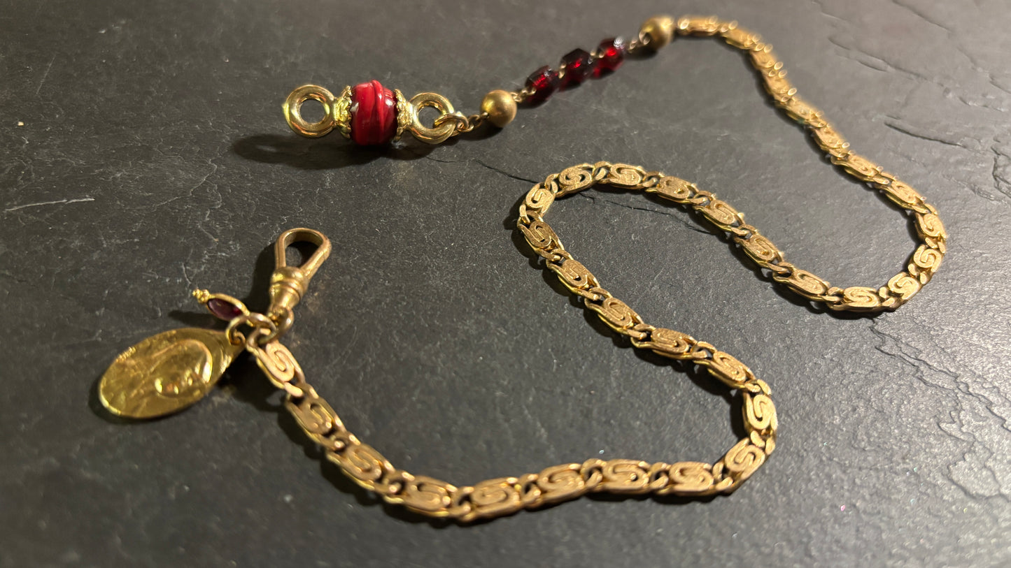 Choker chaîne de montre et chapelet, médaille de la Vierge