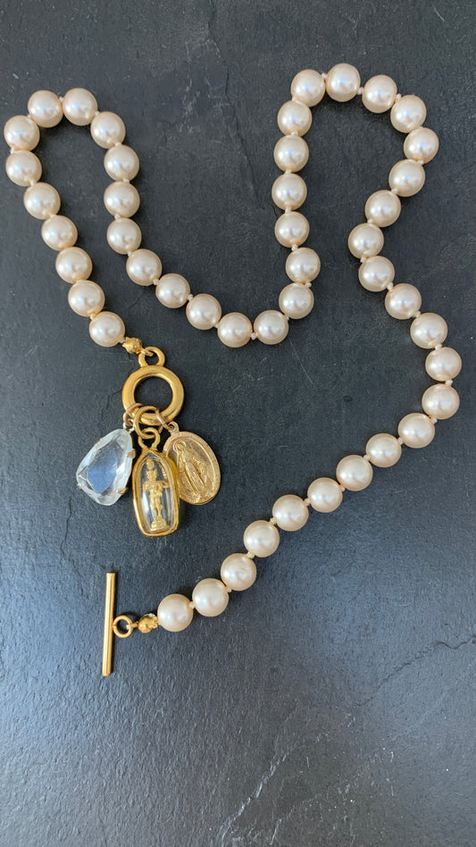 Collier perles, Bhrama et Médaille Miraculeuse