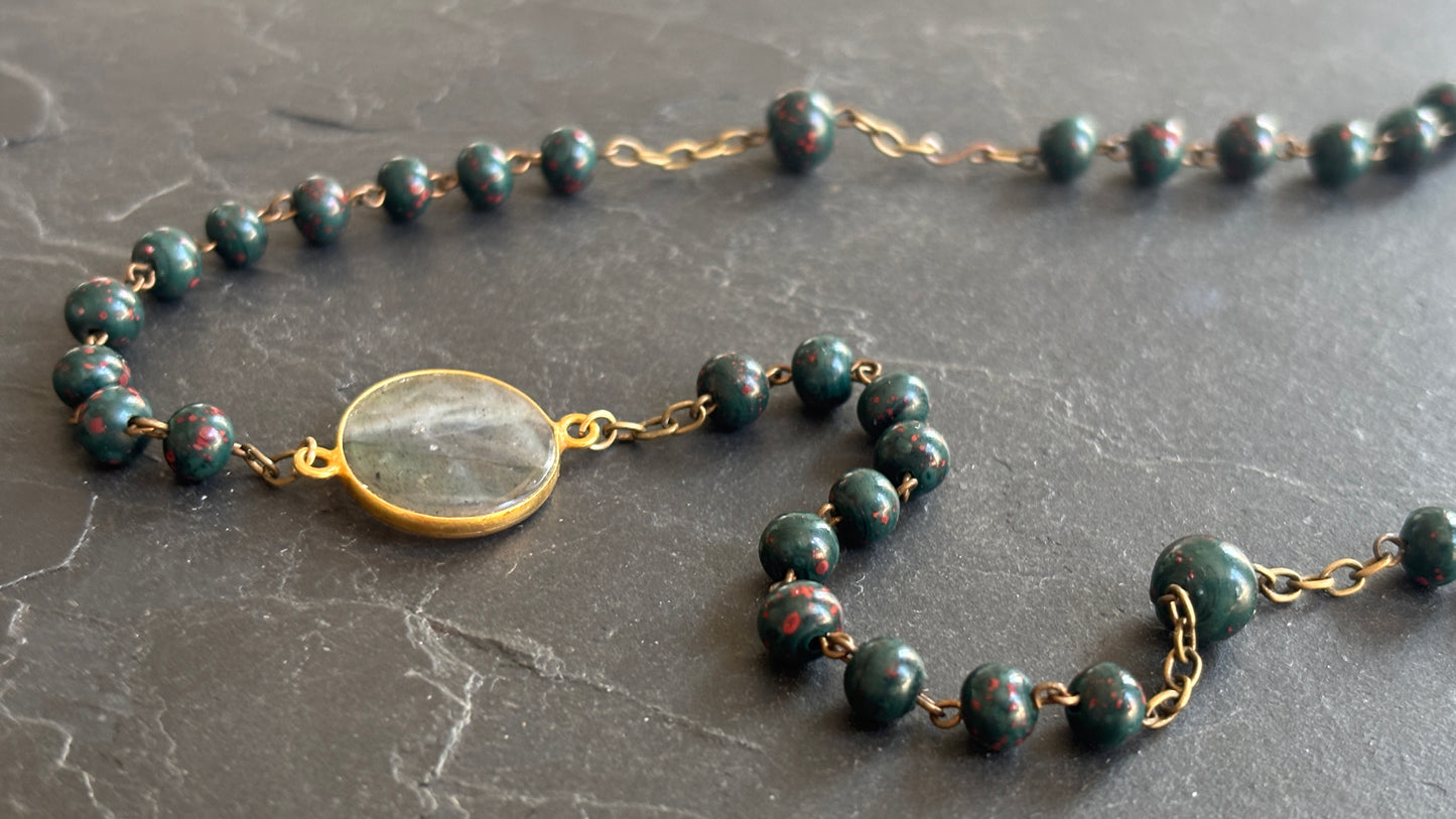 Collier chapelet agate verte et labradorite - blissparis