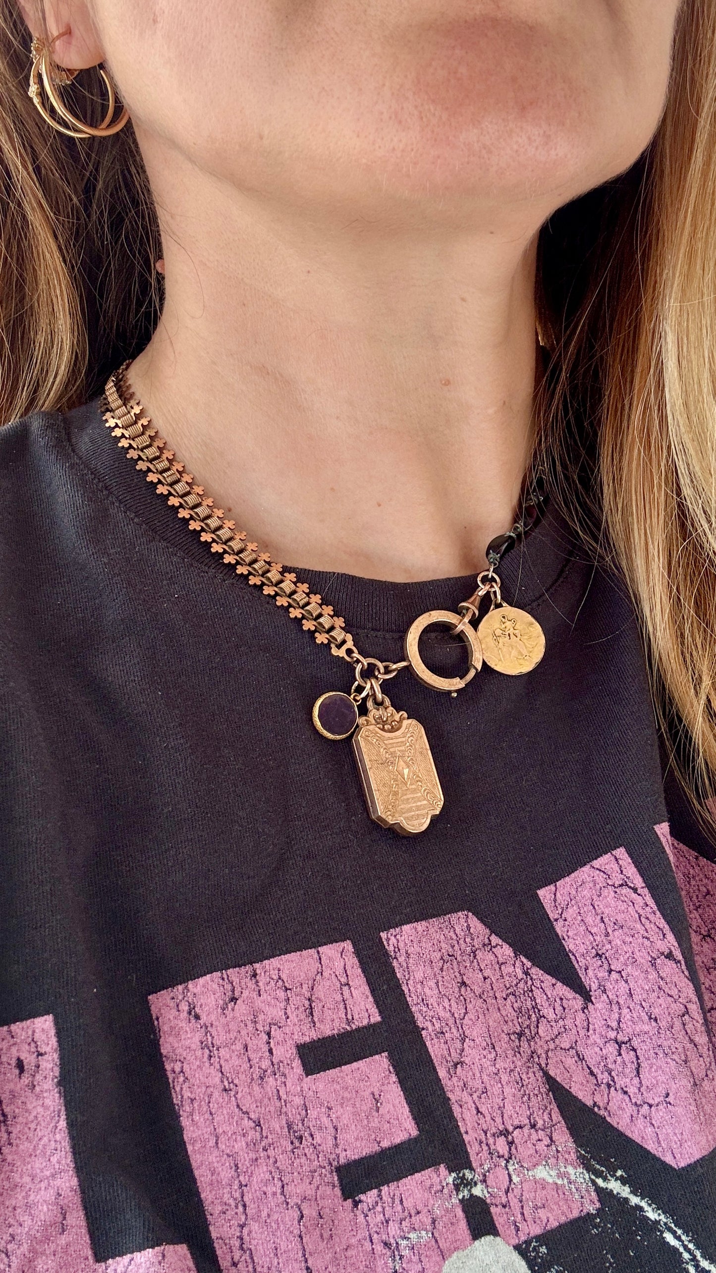 Collier chaîne de montre , chapelet ancien et médaillons
