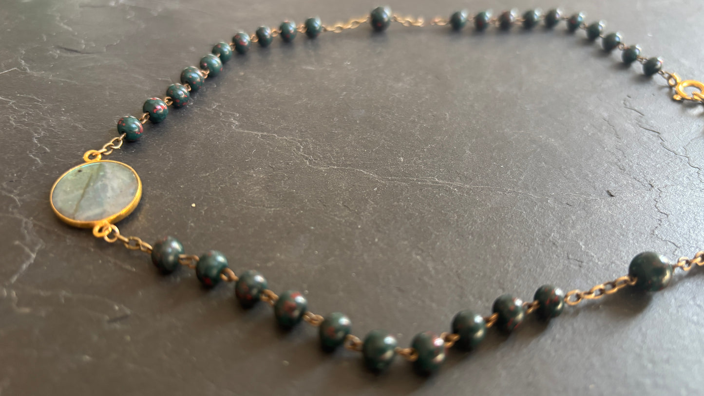 Collier chapelet agate verte et labradorite - blissparis