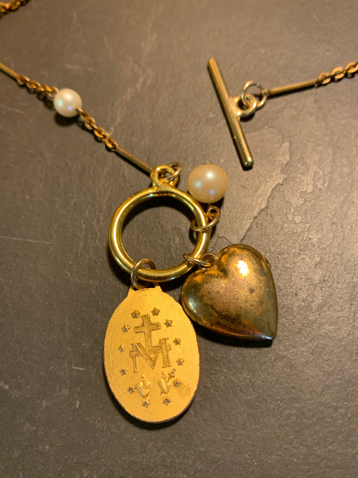 Sautoir perles, cœur et Médaille Miraculeuse