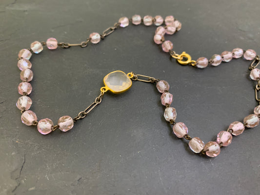 Collier chapelet rose pâle et Quartz rose - blissparis