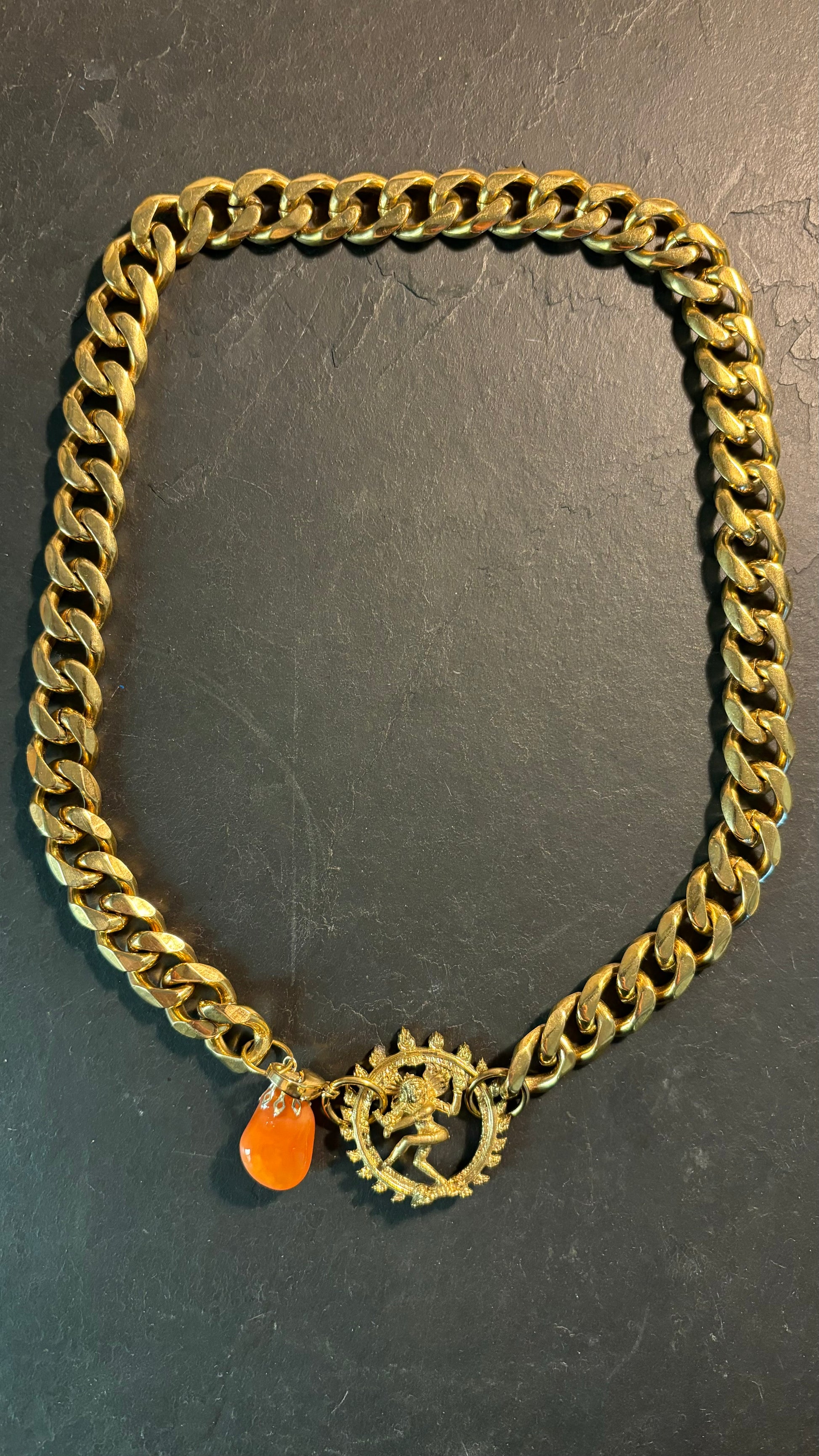 Collier gourmette, Vishnu et goutte en cornaline - blissparis
