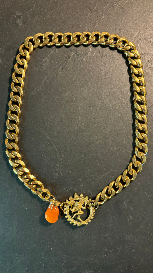 Collier gourmette, Vishnu et goutte en cornaline - blissparis