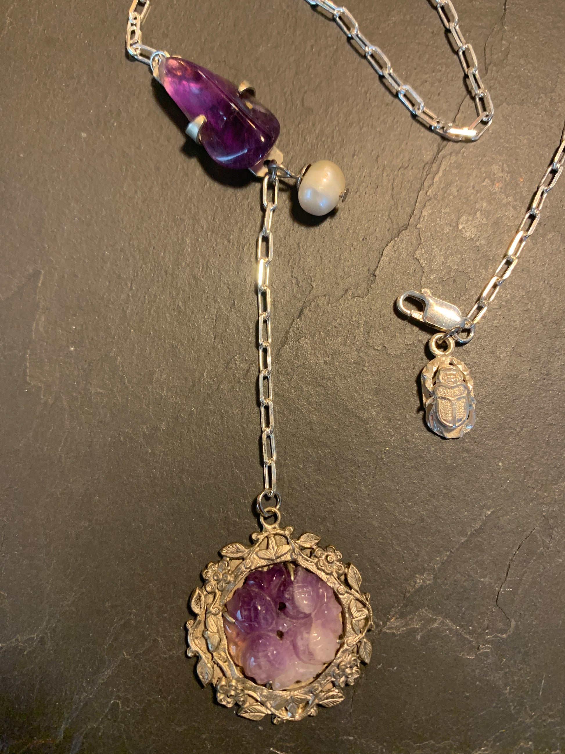 Collier argent et médaillons d’améthystes anciens - blissparis