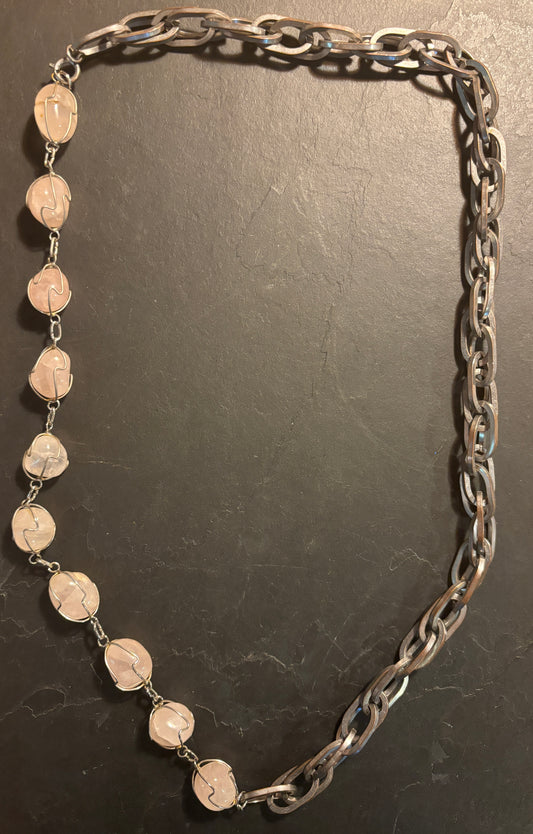 Sautoir large maille et quartz rose - blissparis