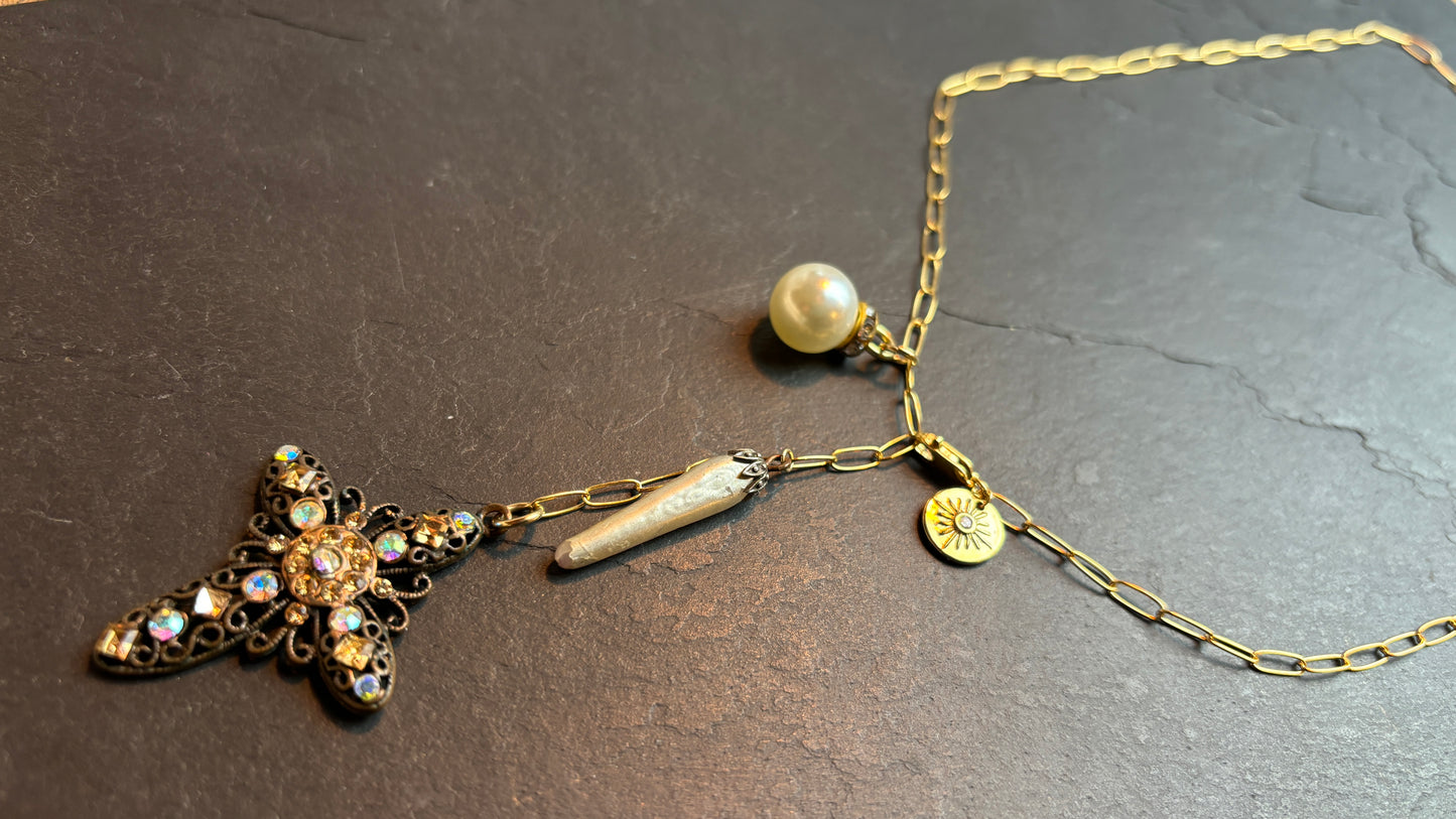 Collier lasso croix et perles - blissparis