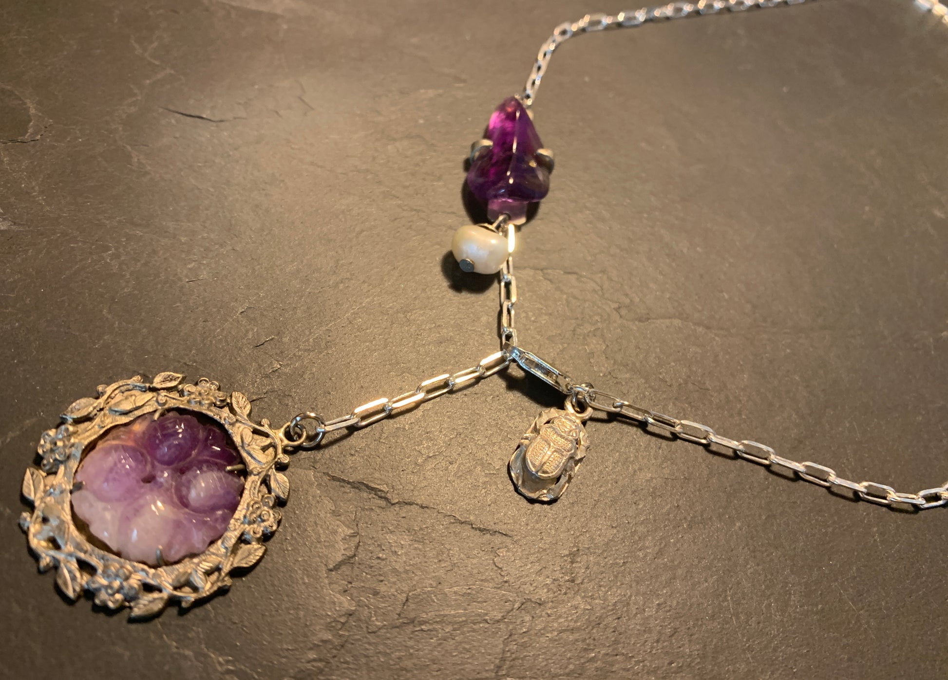 Collier argent et médaillons d’améthystes anciens - blissparis