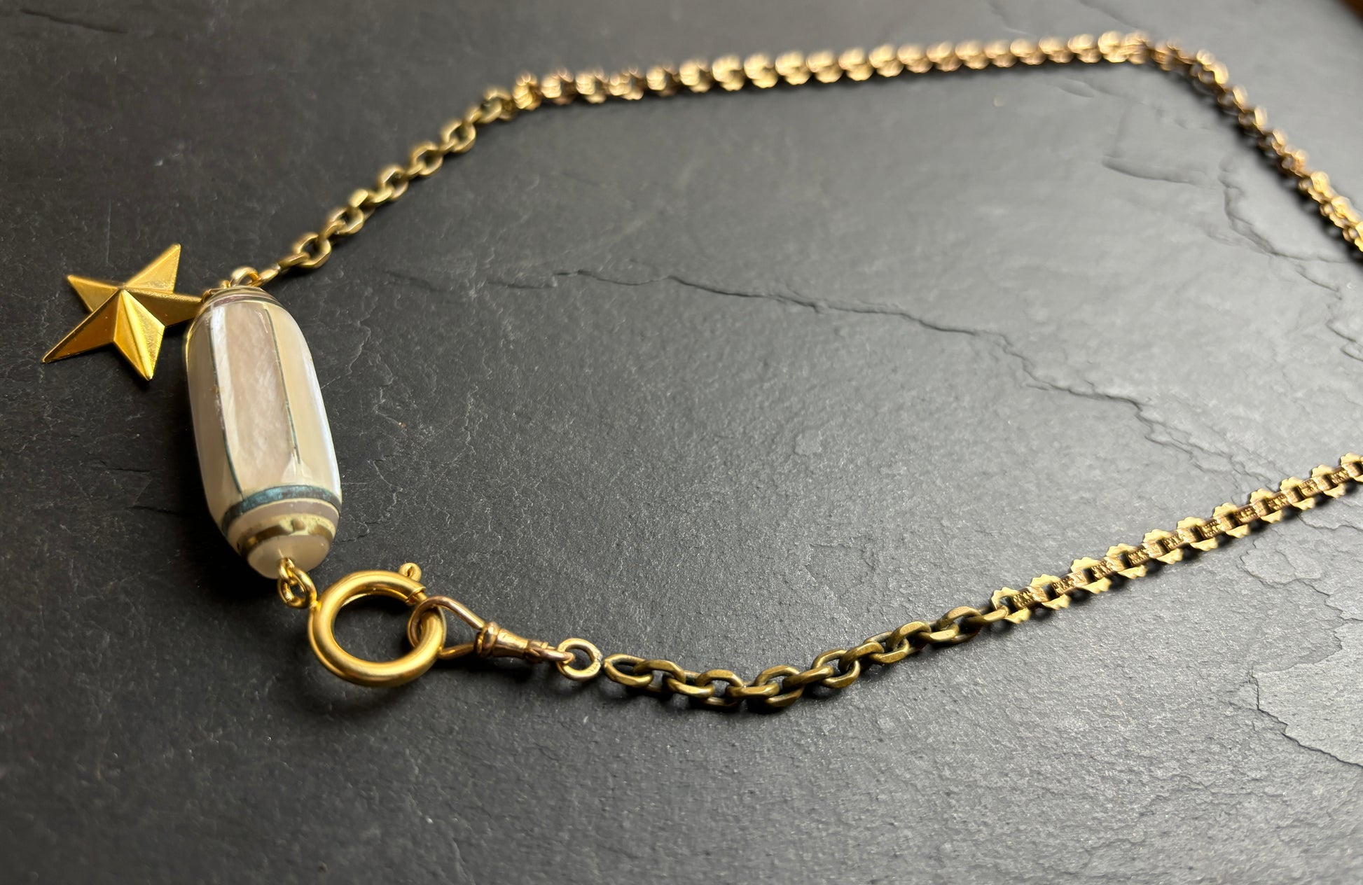 Collier chaîne de montre, étoile et nacre - blissparis