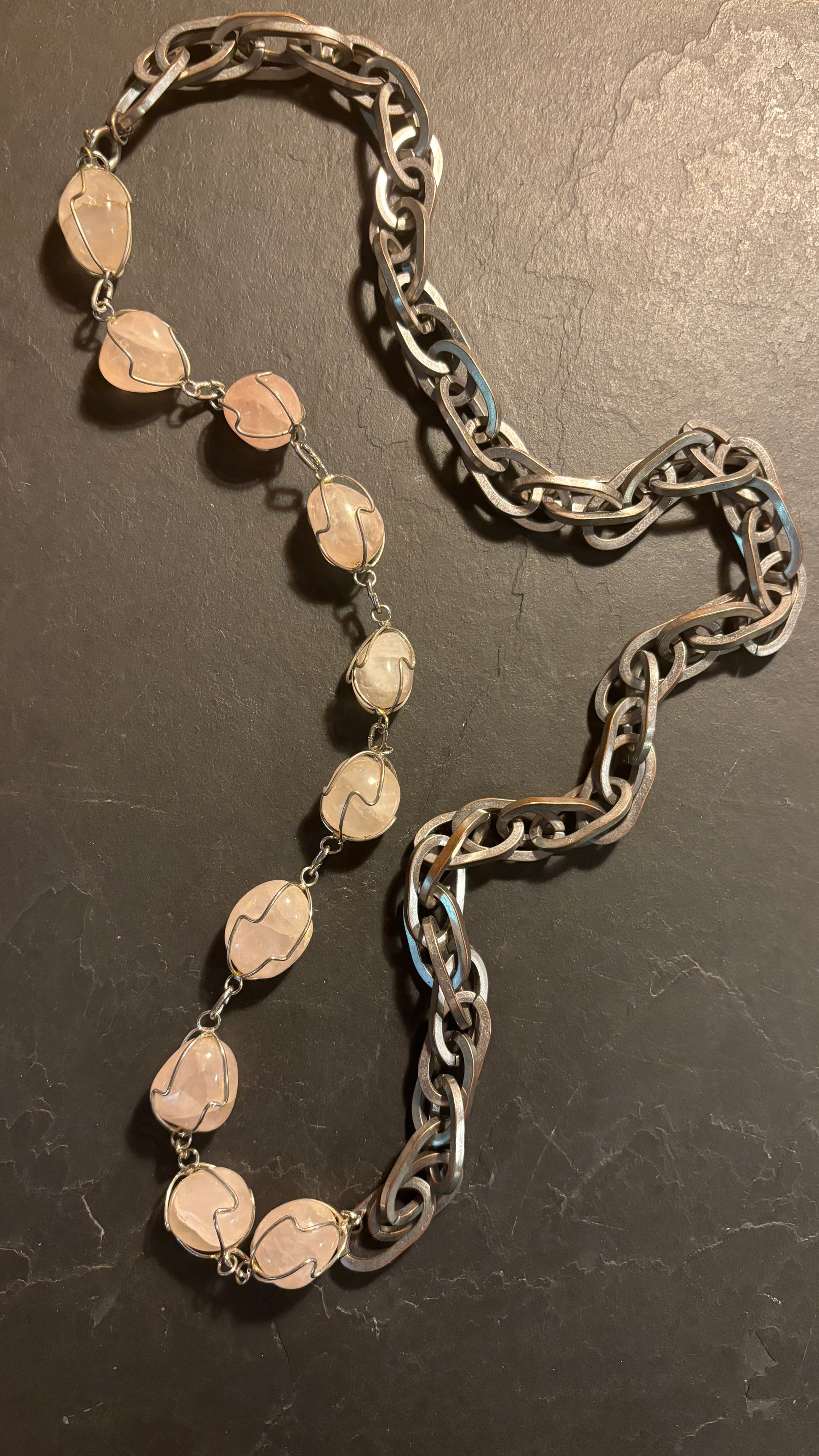 Sautoir large maille et quartz rose - blissparis