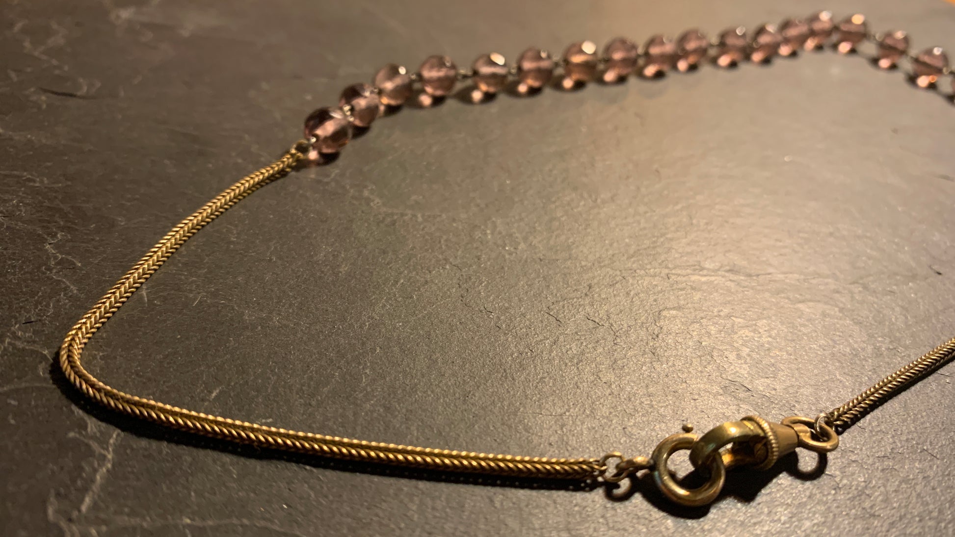 Collier chapelet mauve et chaîne de montre - blissparis