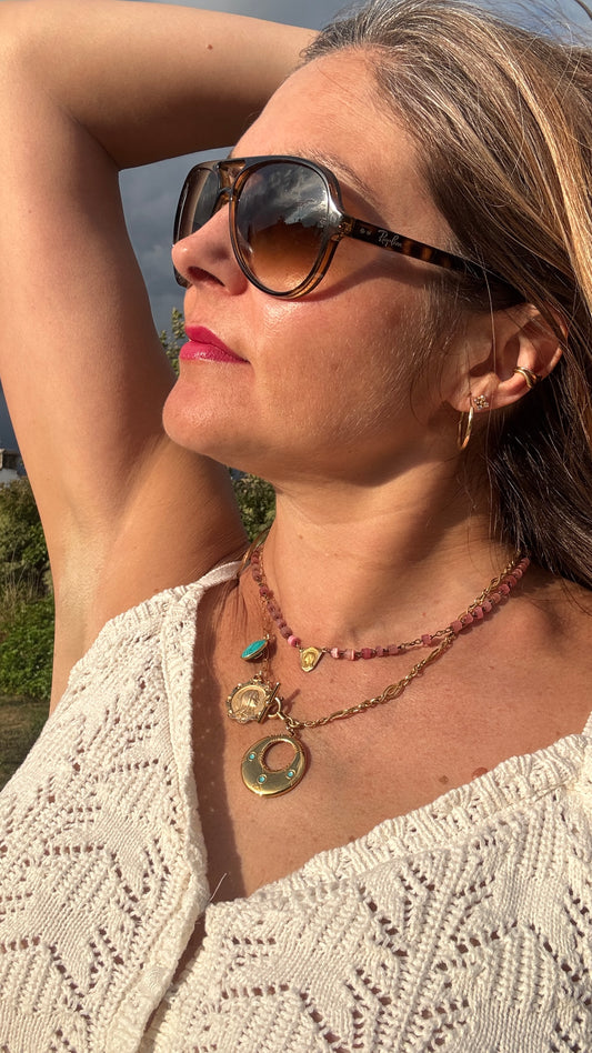 Collier chapelet rose et Sainte Marie - blissparis