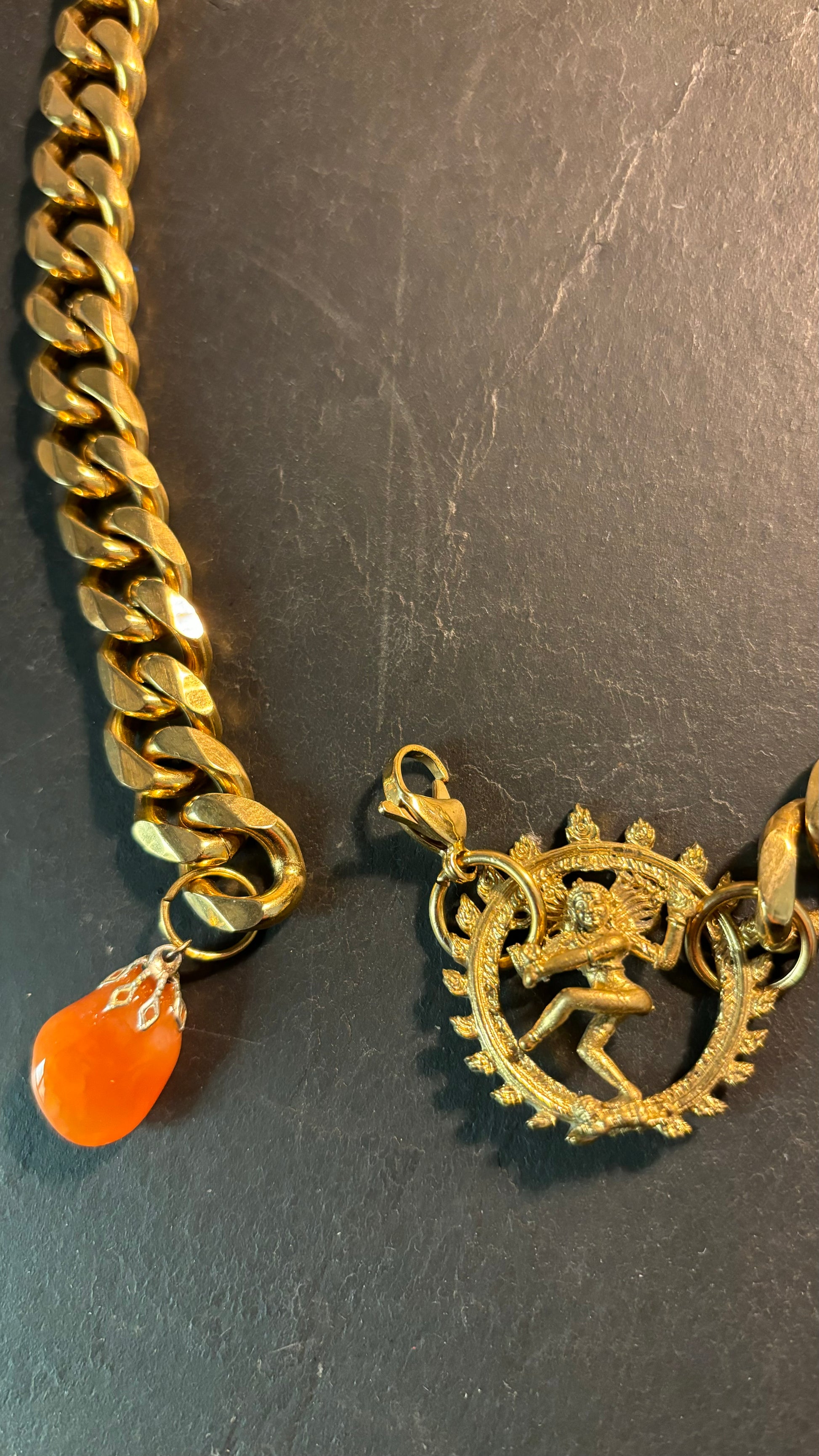 Collier gourmette, Vishnu et goutte en cornaline - blissparis