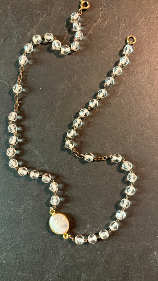 Collier chapelet ancien et Pierre de Lune - blissparis