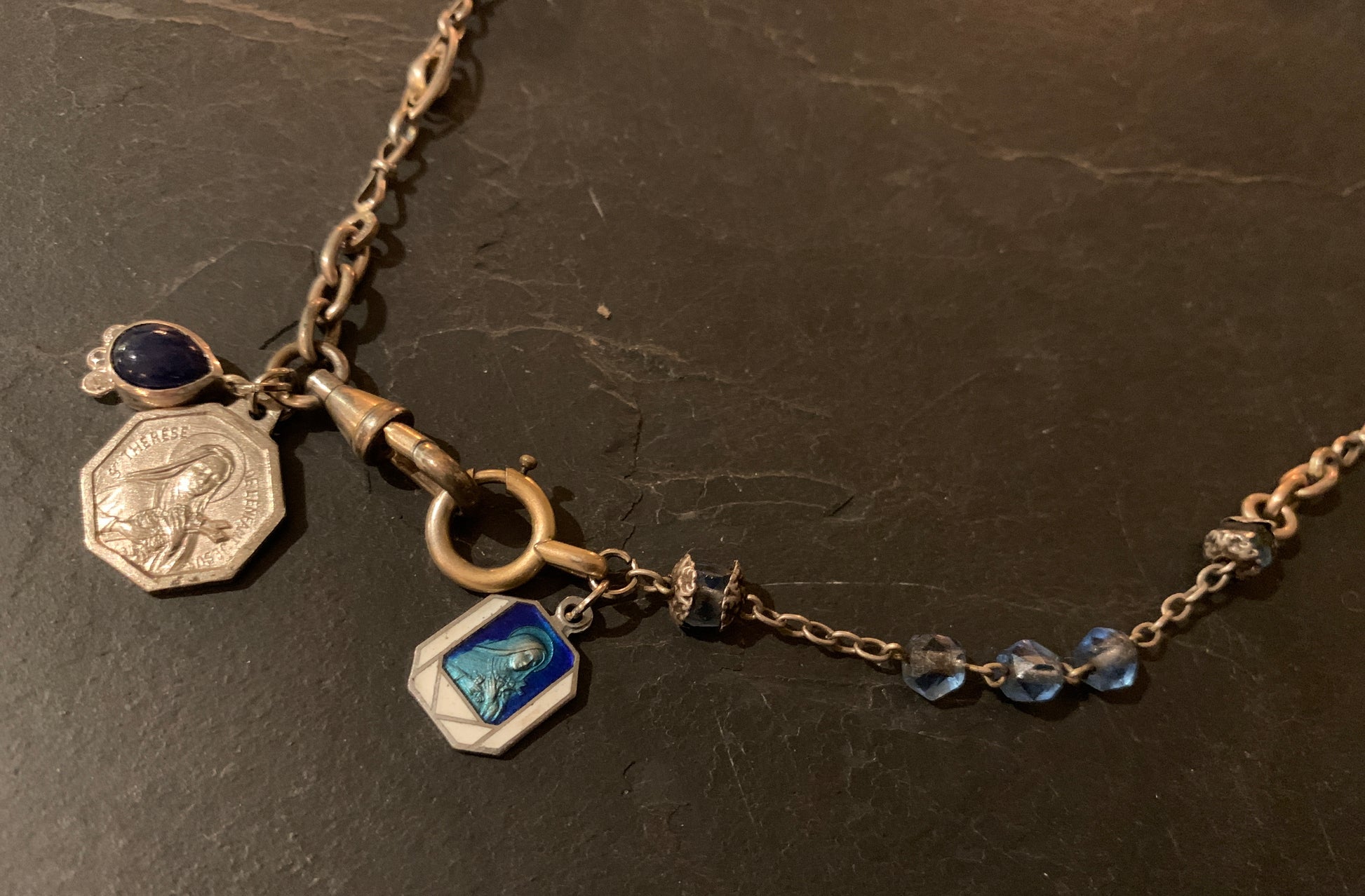 Collier argent, chapelet et médailles saintes - blissparis