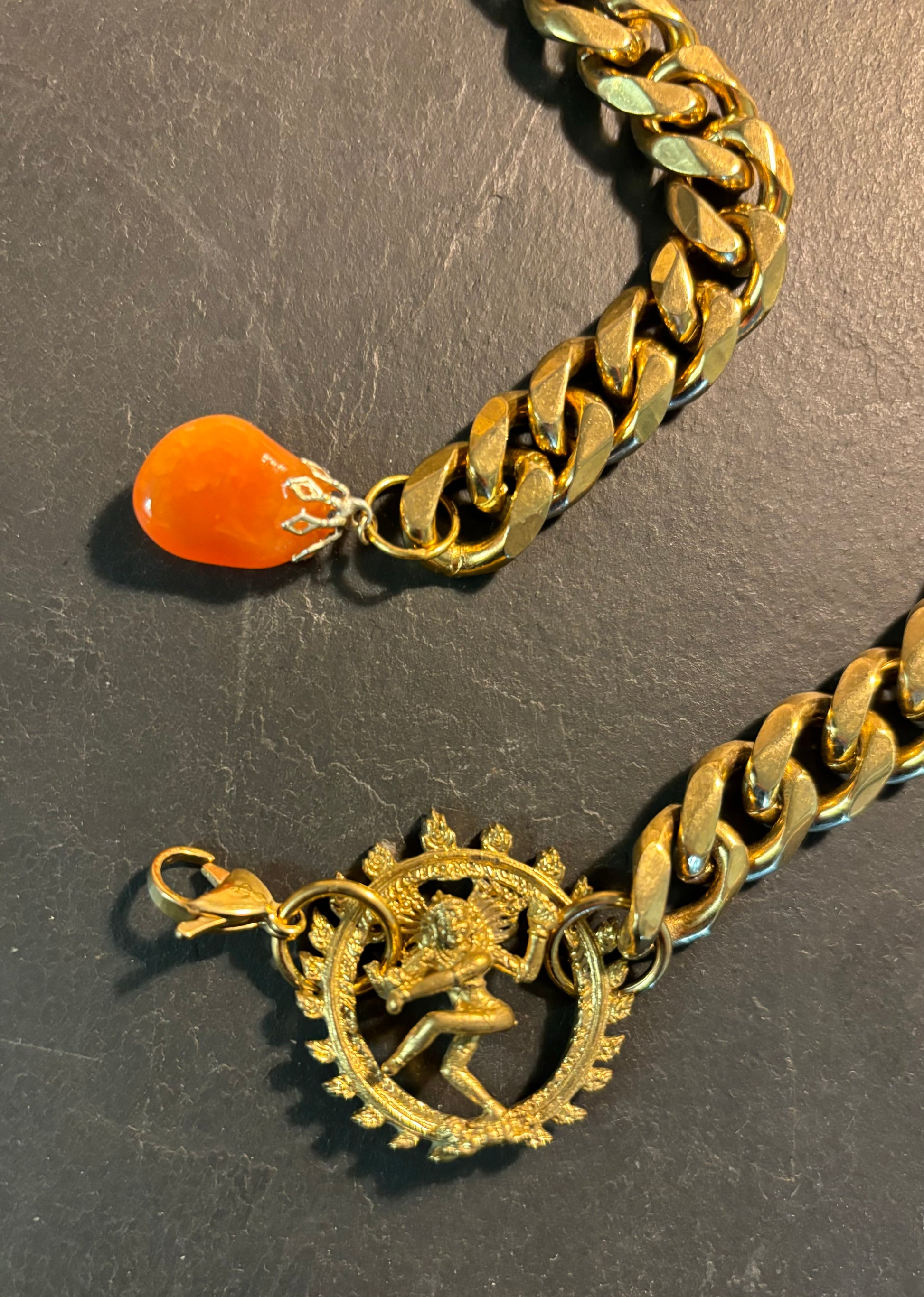 Collier gourmette, Vishnu et goutte en cornaline - blissparis
