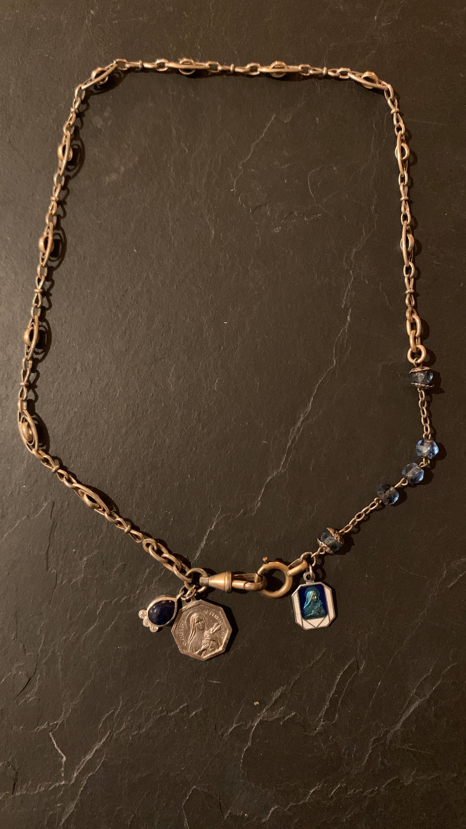 Collier argent, chapelet et médailles saintes - blissparis