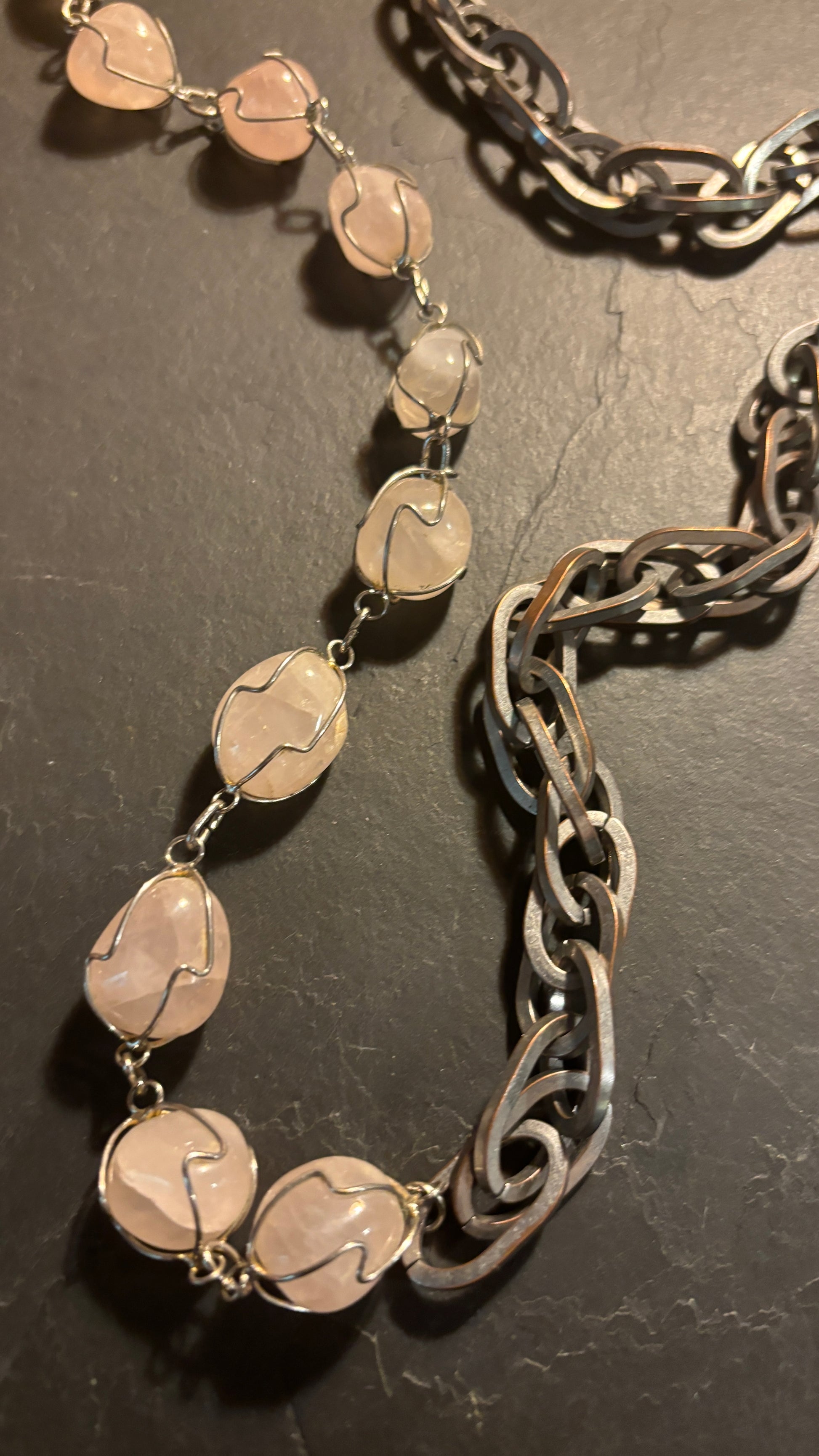 Sautoir large maille et quartz rose - blissparis