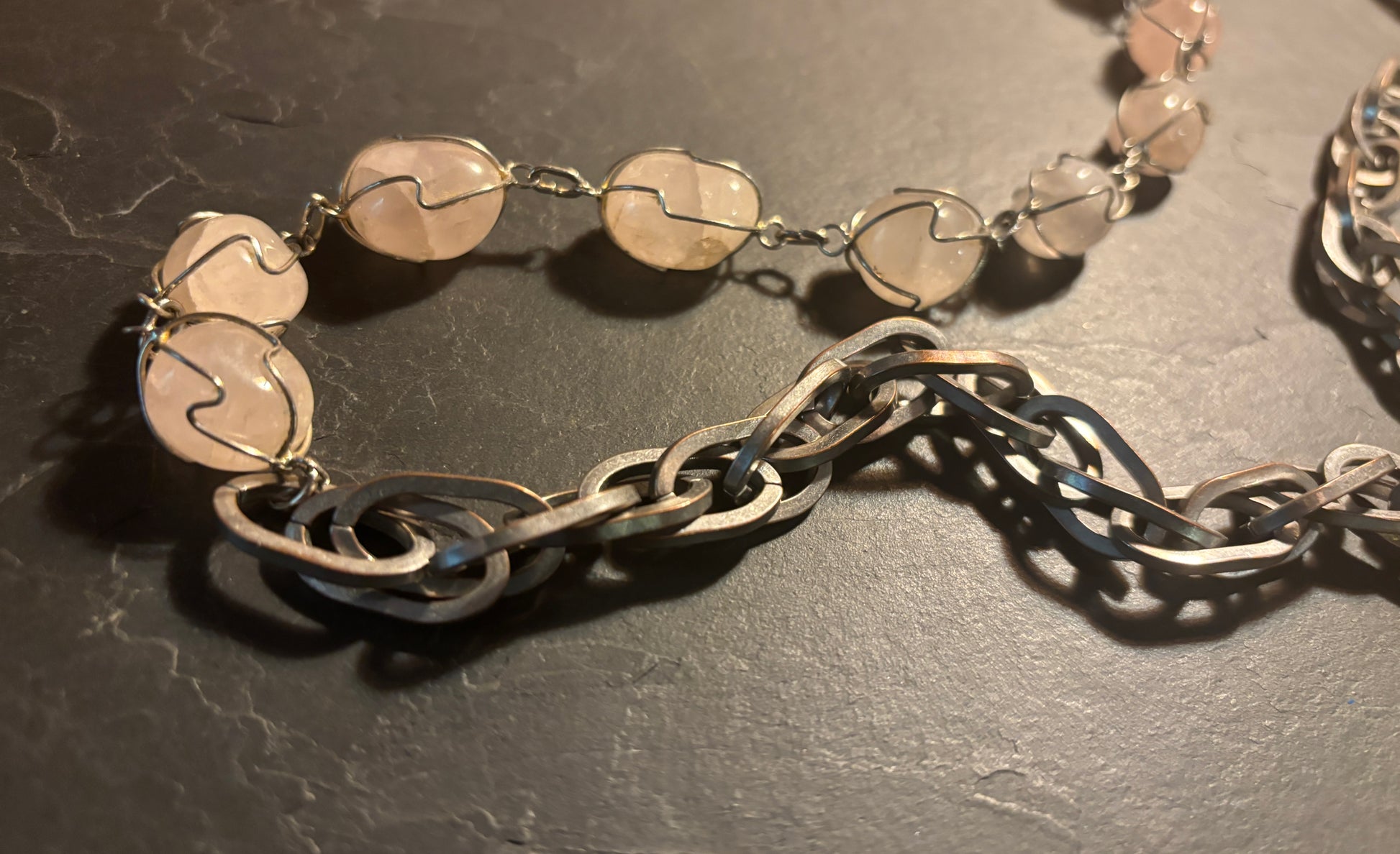 Sautoir large maille et quartz rose - blissparis