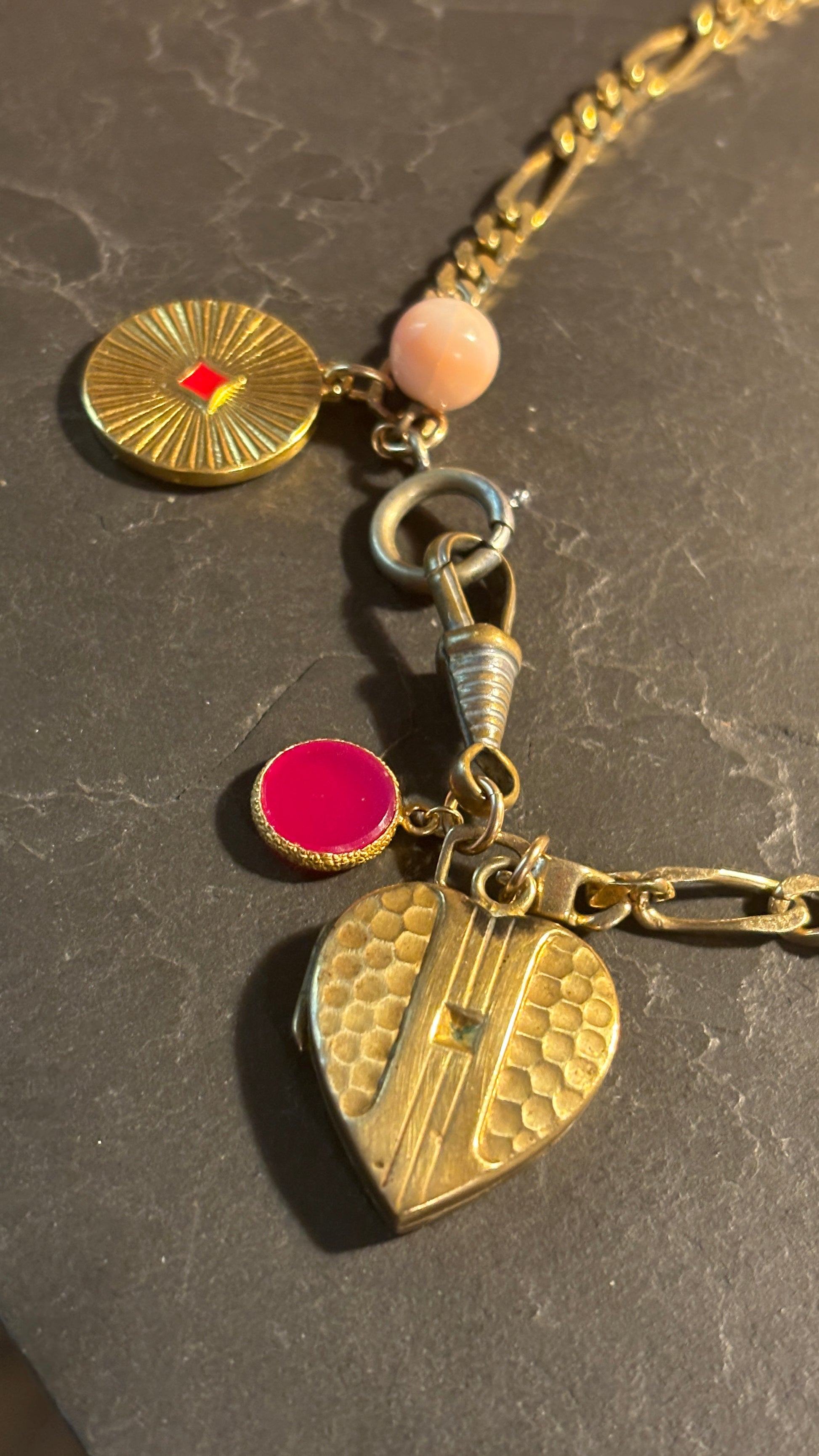 Collier gourmette, cœur à secret et agate rose - blissparis