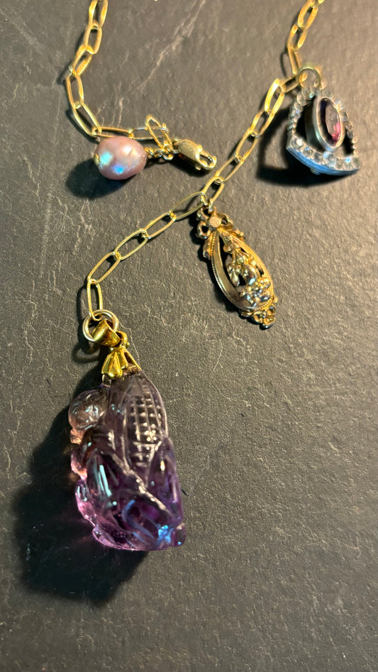 Collier lasso singe en améthyste et médaillons anciens - blissparis