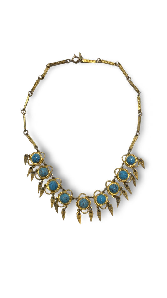 Collier plastron doré et turquoise - blissparis