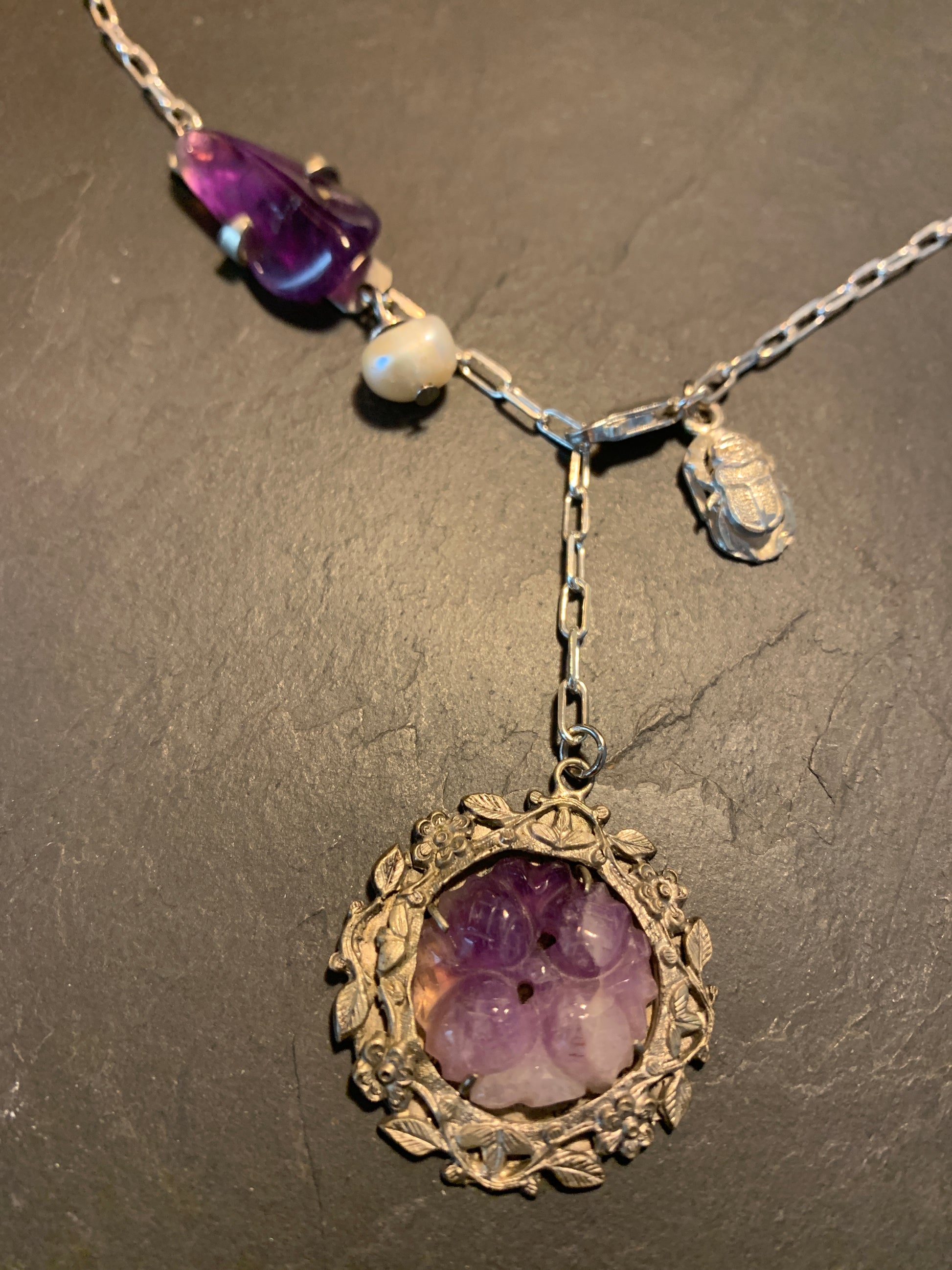 Collier argent et médaillons d’améthystes anciens - blissparis
