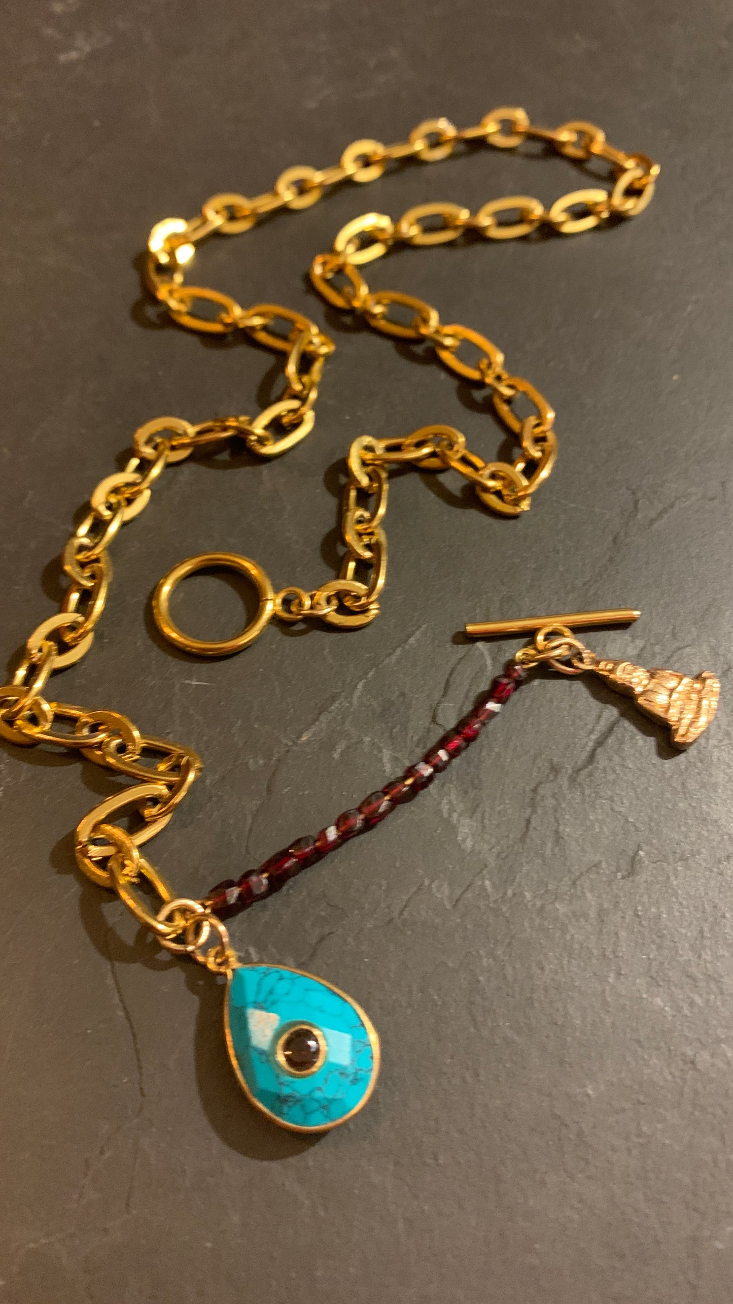 Collier grenats, Buddha et turquoise