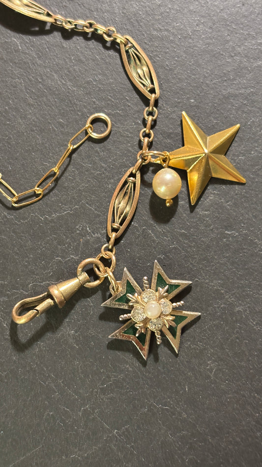 Collier chaîne de montre filigrane, Croix de Malte et étoile