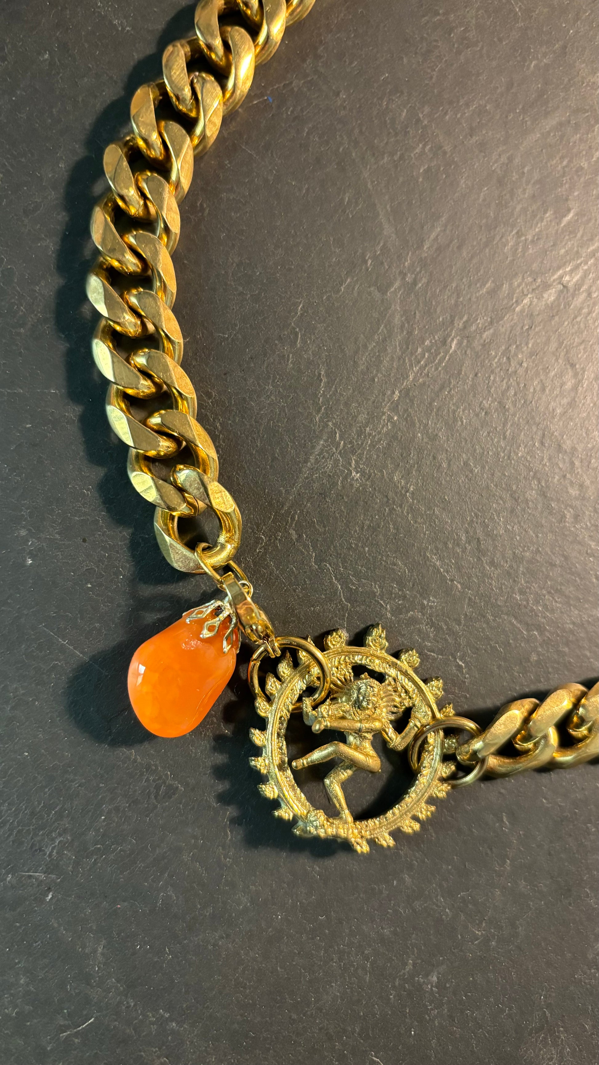 Collier gourmette, Vishnu et goutte en cornaline - blissparis