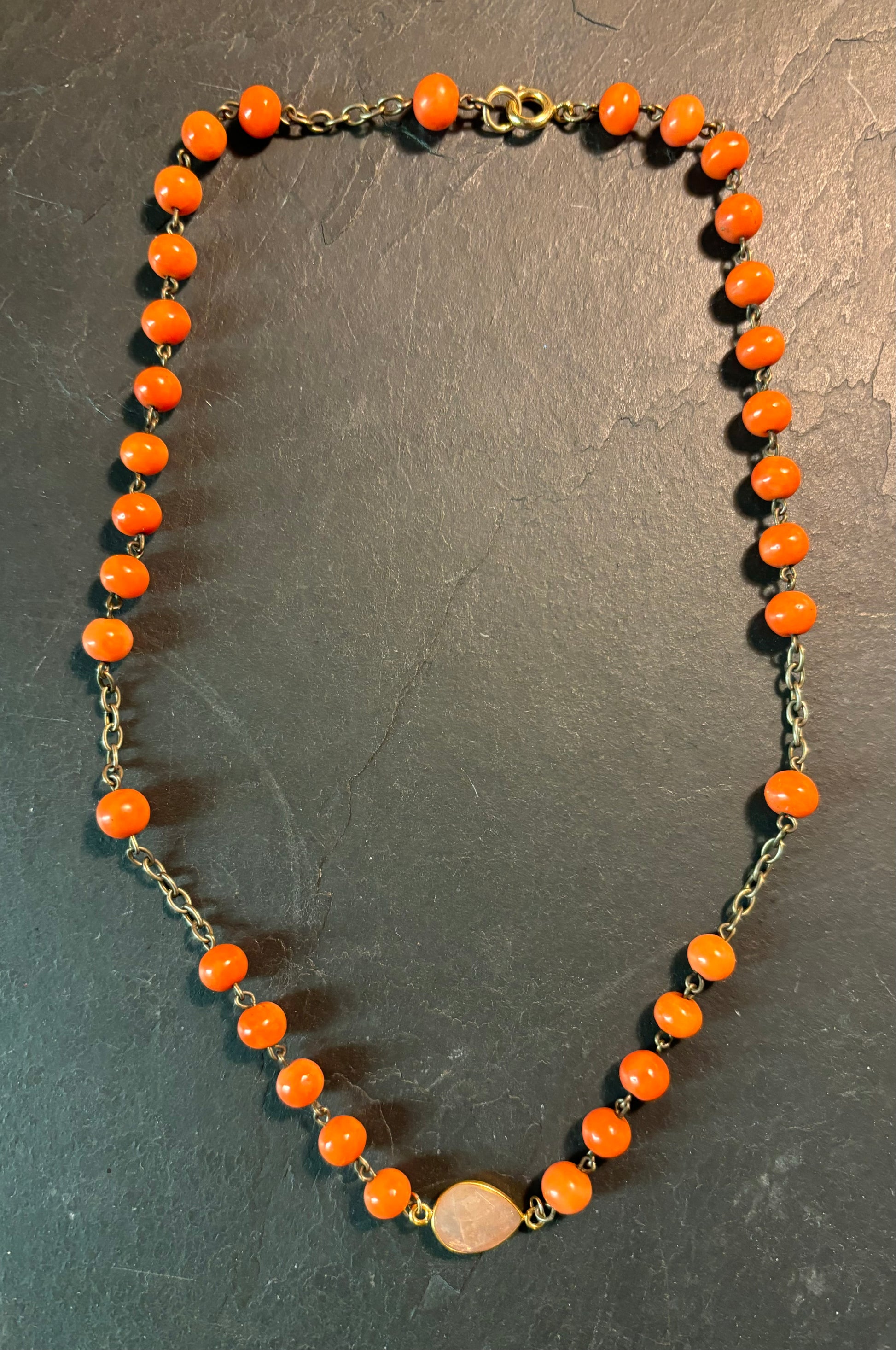 Collier chapelet ancien en corail et quartz pêche - blissparis