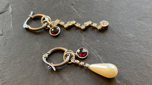 Paire de mini créoles et pendants strass et grenat - blissparis