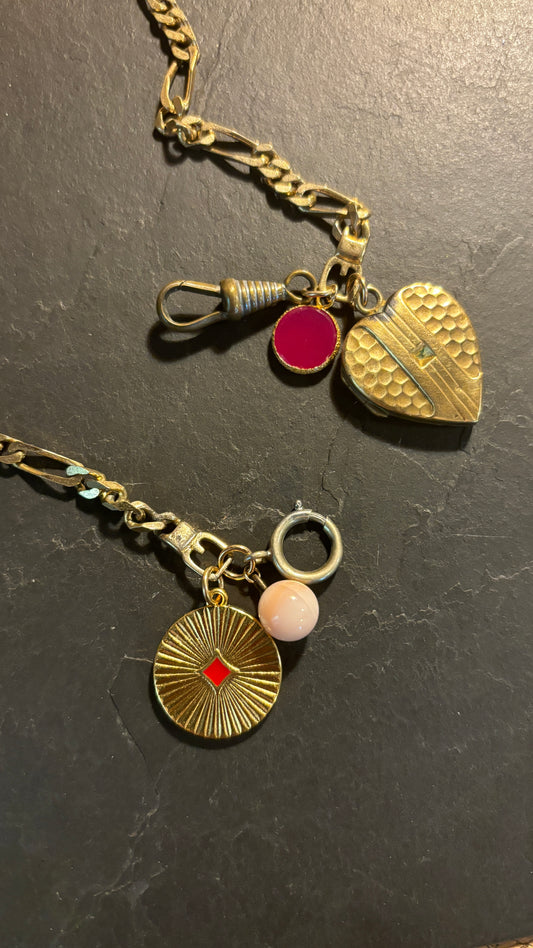 Collier gourmette, cœur à secret et agate rose - blissparis