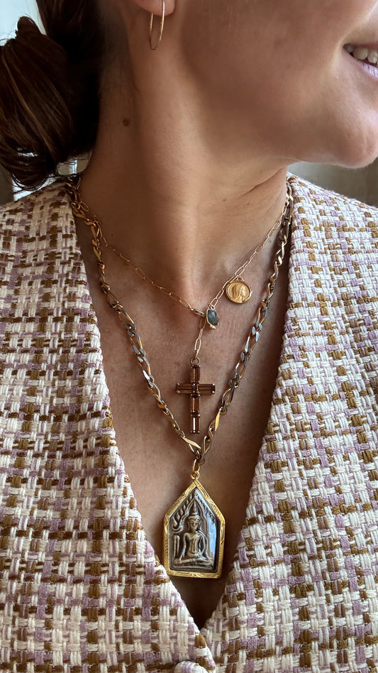 Collier lasso Croix en strass et Labradorite - blissparis