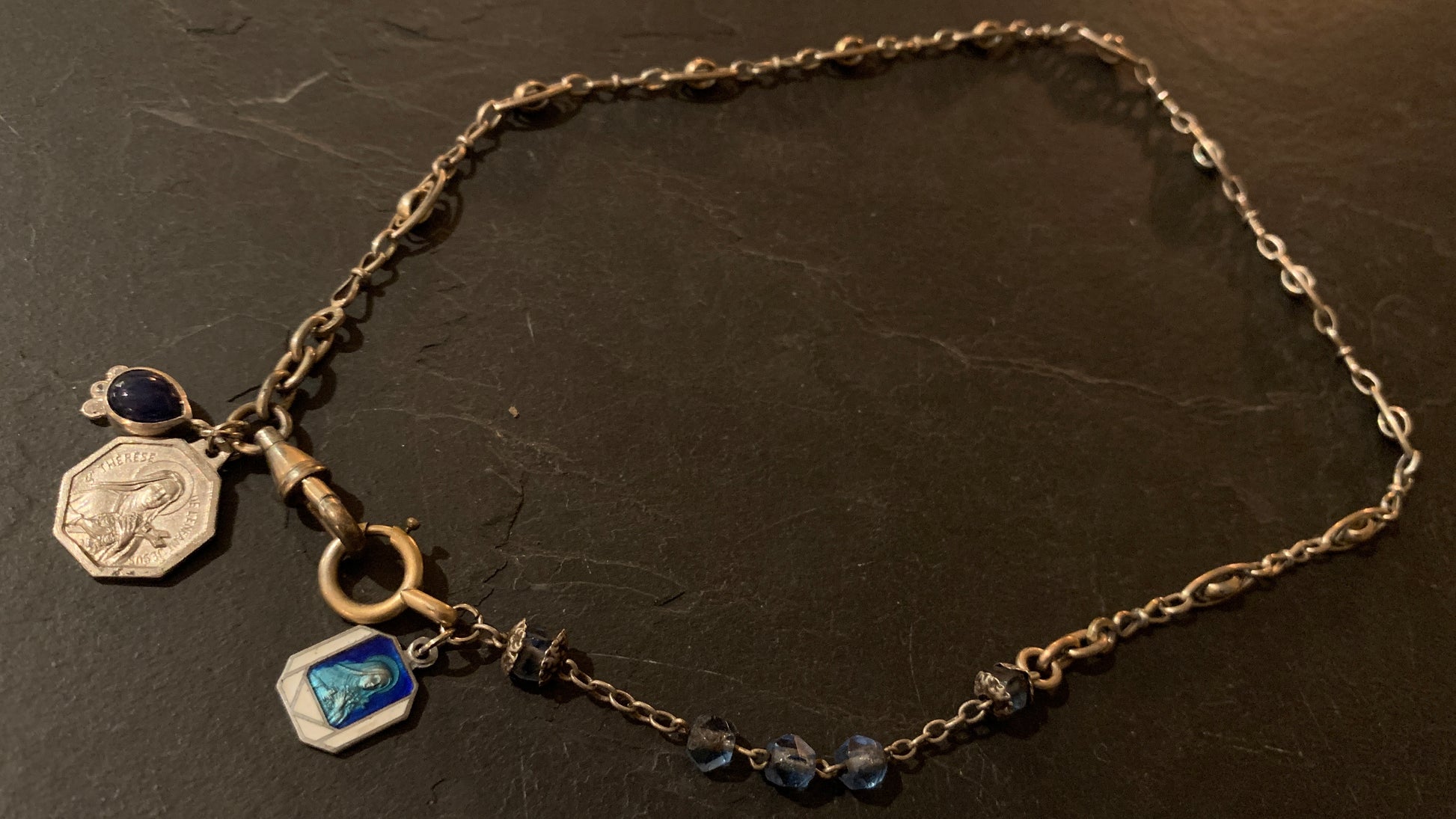 Collier argent, chapelet et médailles saintes - blissparis