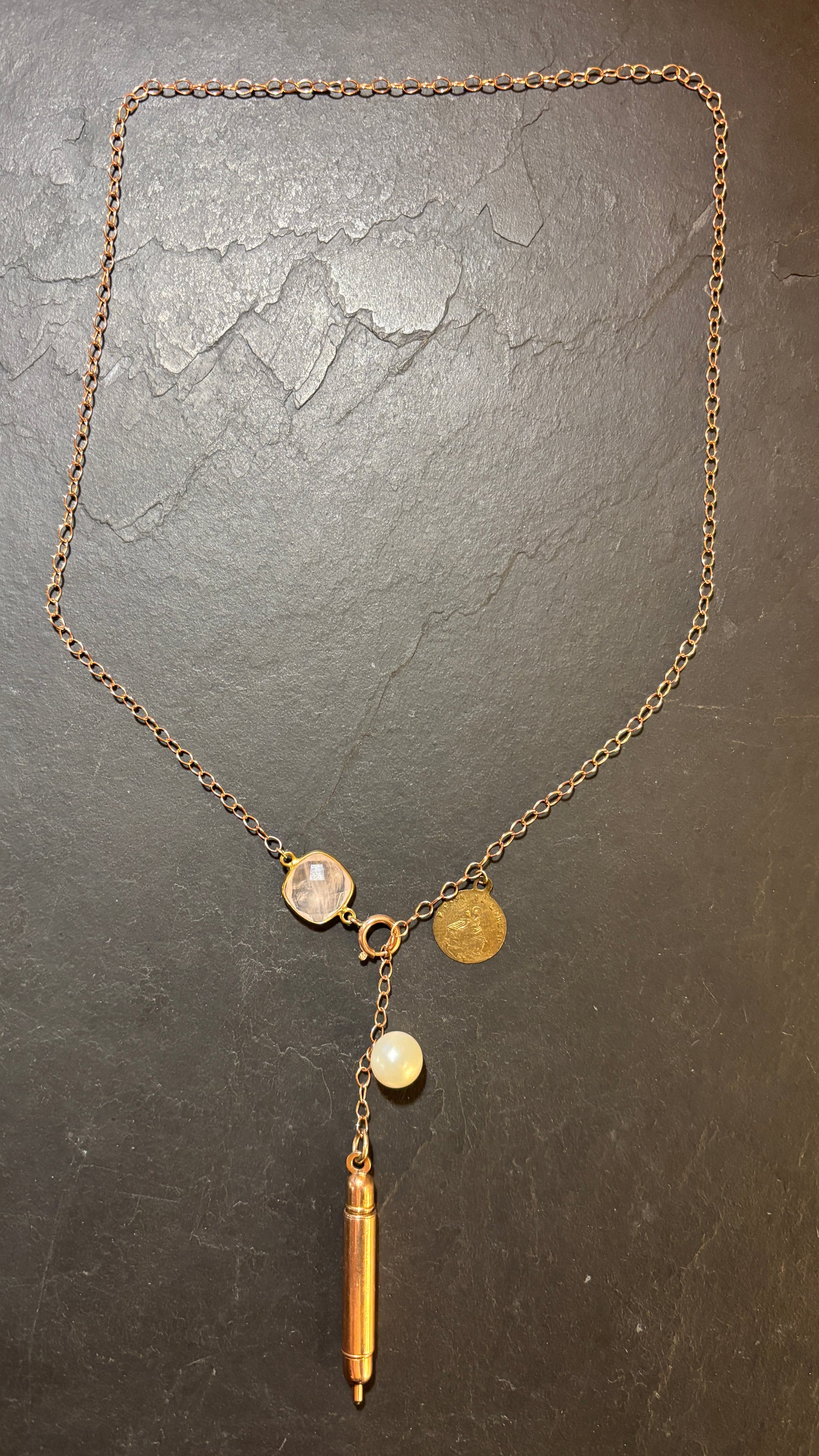 Collier lasso et crayon de bal plaqué or rose - blissparis