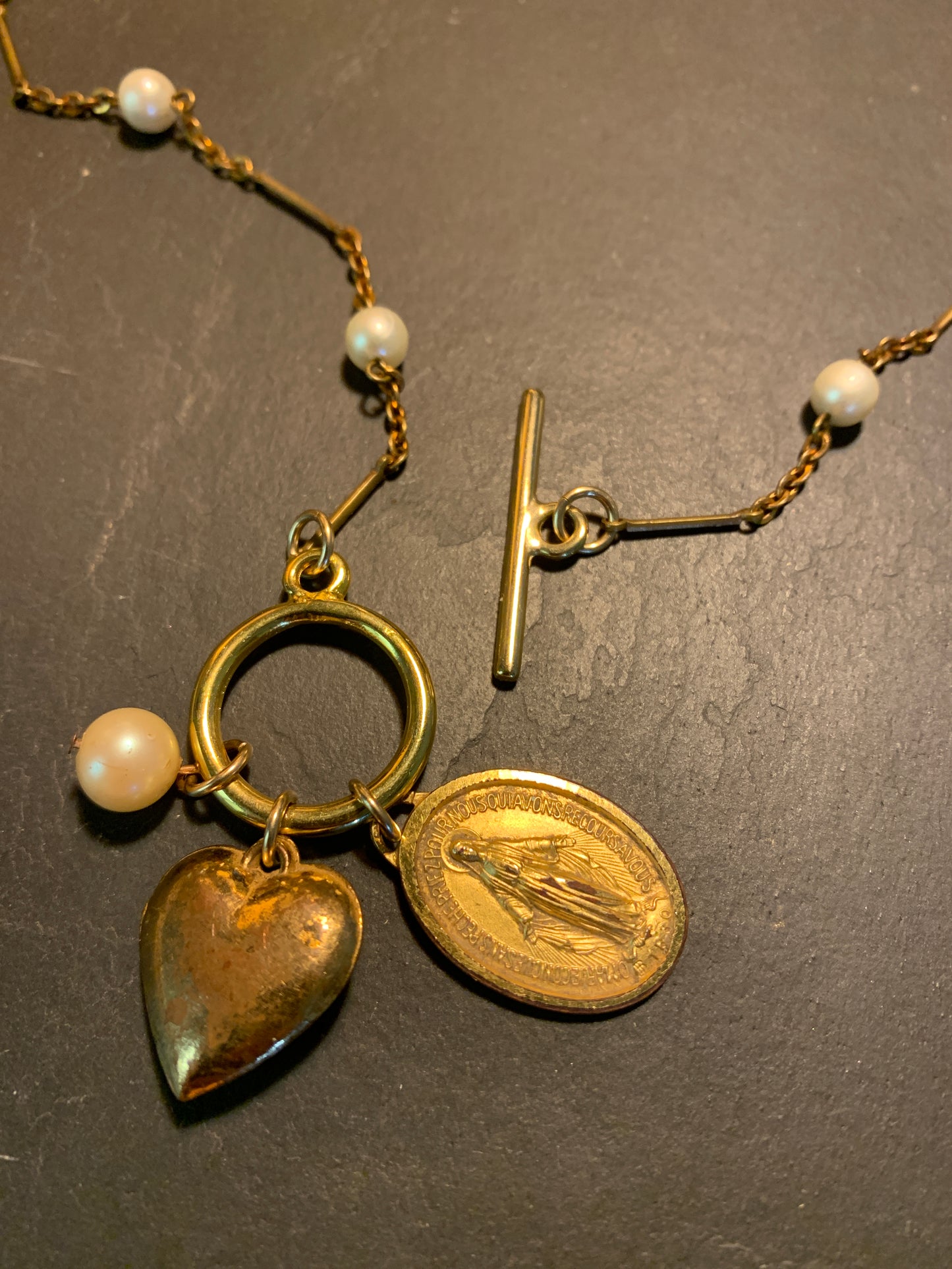 Sautoir perles, cœur et Médaille Miraculeuse