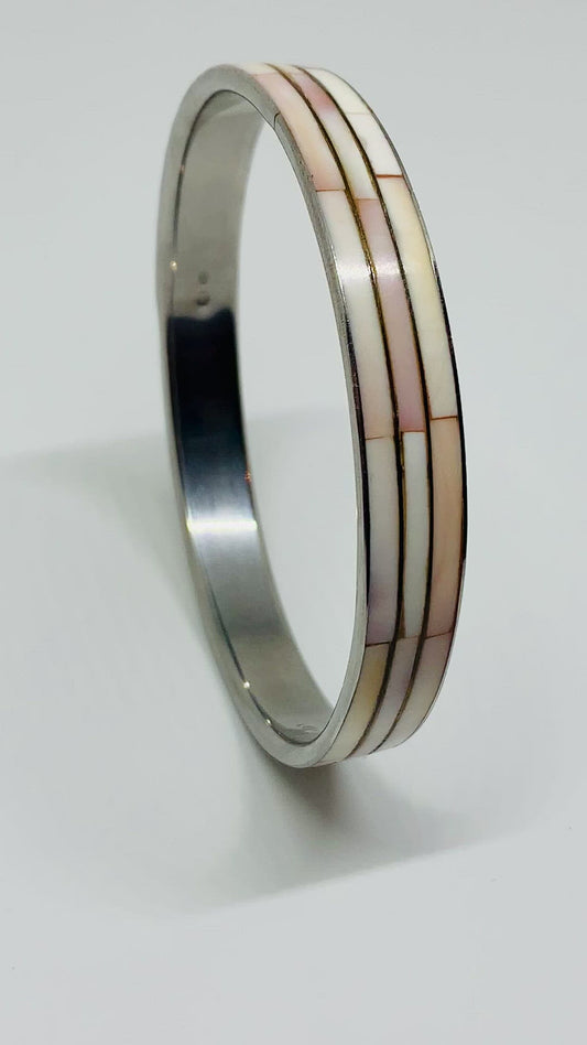 Jonc argent en nacre sertie Vintage 70’s