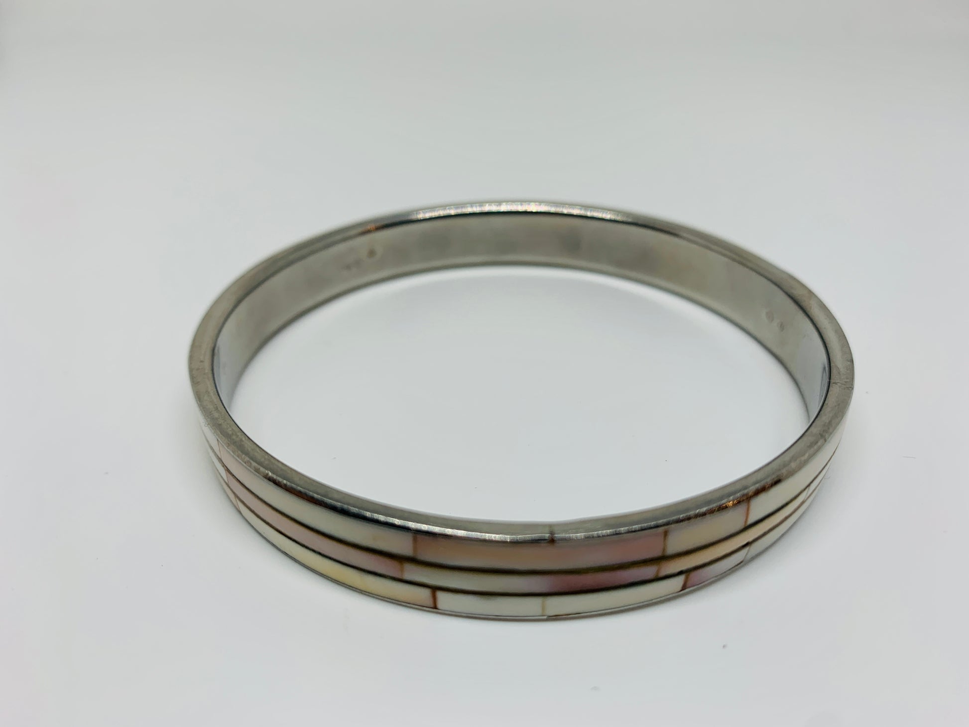 Jonc argent en nacre sertie Vintage 70’s - blissparis