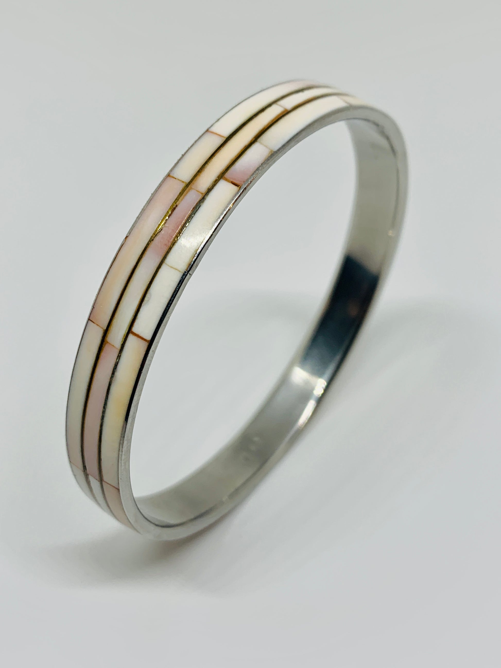 Jonc argent en nacre sertie Vintage 70’s - blissparis